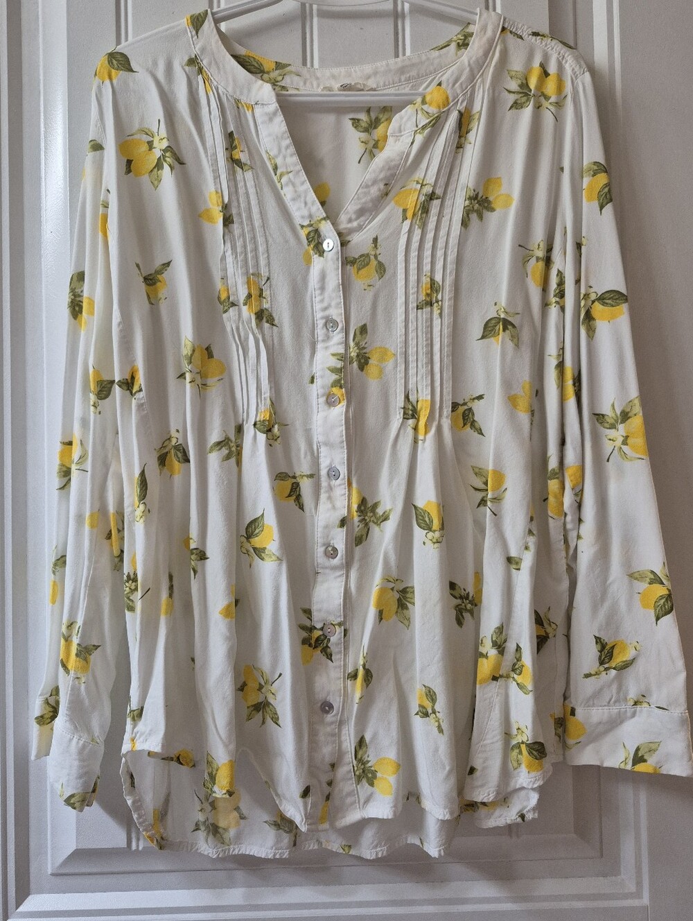 Womens Jane and Delancey Lemon Print Pleated Front Blouse Sz XL